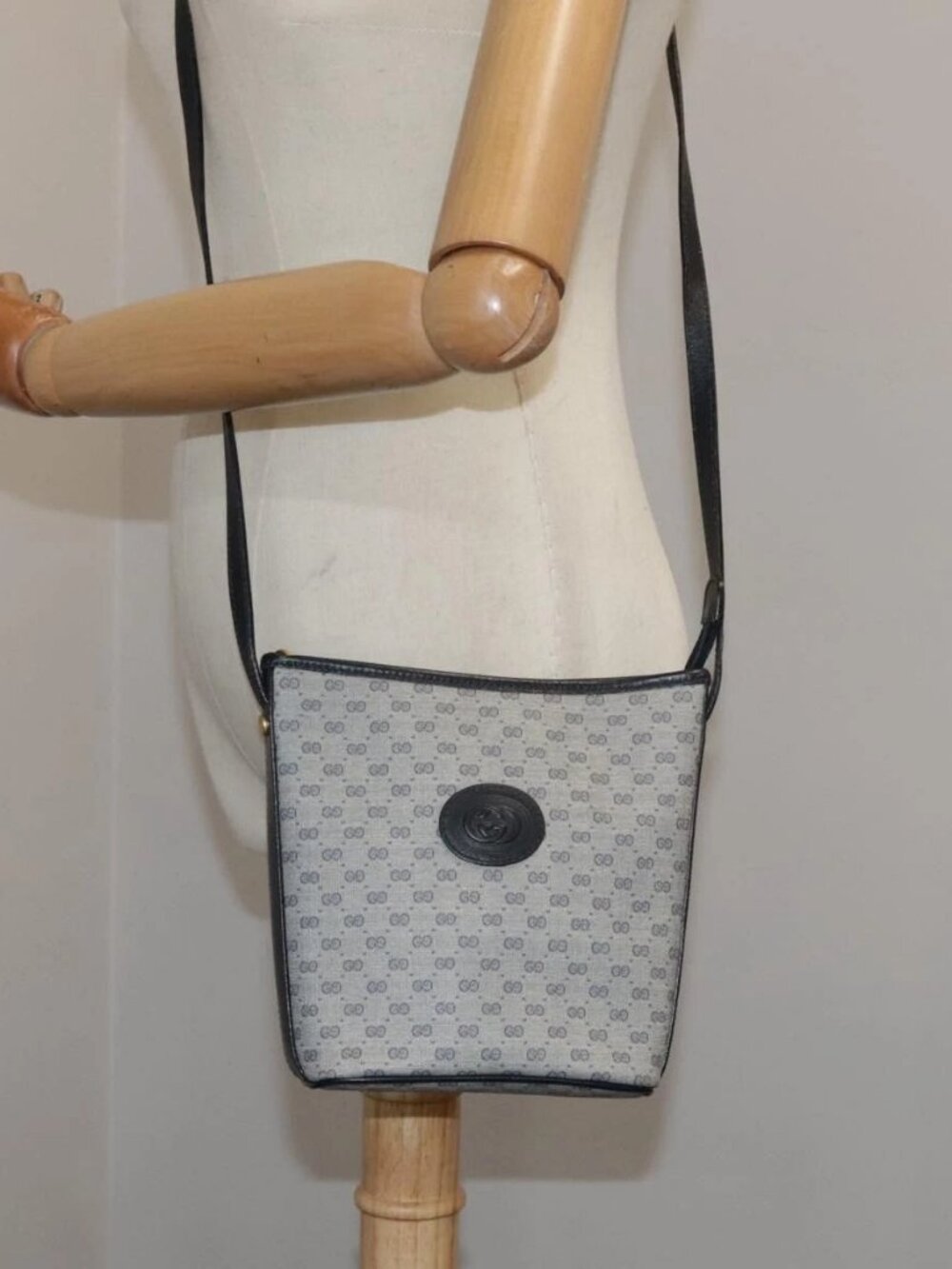 GUCCI Micro GG Supreme Shoulder Bag PVC Navy Gold 007 89 1095 Auth th5584 - Picture 15 of 16